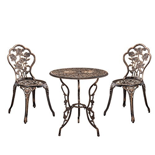 [casa.pro] Set bistro hierro fundido mesa + 2 sillas bronce look antiguo muebles para jardín, terraza, balcón