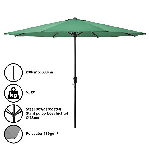 [casa.pro] Sombrilla Ø 300cm [Verde] con manivela Parasol para jardín, terraza, balcón Patio