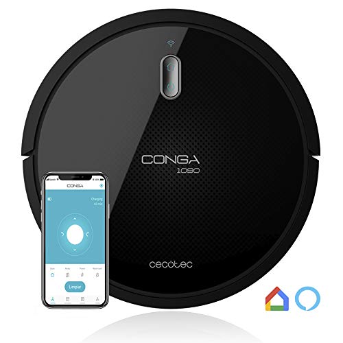 Cecotec Robot Aspirador Conga Serie 1090 Connected. 1400 Pa, Compatible con Alexa y Google Home, Aspira, Barre, Friega y Pasa la Mopa, Cepillo Especial Mascotas, Muro Magnético