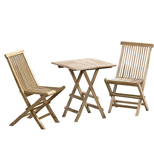 CHICREAT - Conjunto de asientos de jardín de tres piezas de madera de teca, silla plegable y mesa plegable cuadrada de aproximadamente 40 x 60 cm