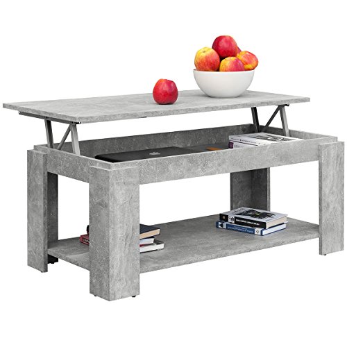 COMIFORT Mesa de Centro Elevable - Mueble con Revistero, Gran Almacenaje, Estilo Moderno, Muy Resistente, Fabricada en Europa, Color Stone COMIFORT Mesa de Centro Elevable - Mueble con Revistero, Gran Almacenaje, Estilo Moderno, Muy Resistente, Fabricada en Europa, Color Stone