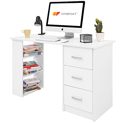 COMIFORT Mesa de Trabajo – Escritorio Robusto y Espacioso, Estilo Moderno y Minimalista, con Gran Capacidad de Almacenaje, 3 Baldas y 3 Cajones, Color Blanco COMIFORT Mesa de Trabajo – Escritorio Robusto y Espacioso, Estilo Moderno y Minimalista, con Gran Capacidad de Almacenaje, 3 Baldas y 3 Cajones, Color Blanco