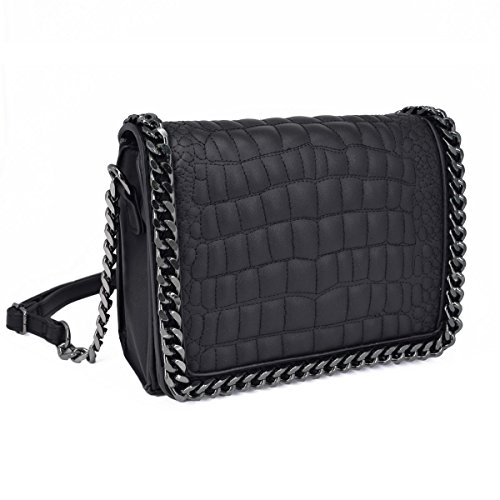 CRAZYCHIC - Bolso Cocodrilo Mujer Pequeño - Bolso Bandolera Cadena Señora - Bolsos de Hombro Cruzado Cuero Piel PU Acolchado - Mensajero Cuadrado Crossbody Bag Clutch Pochette Embrague - Negro