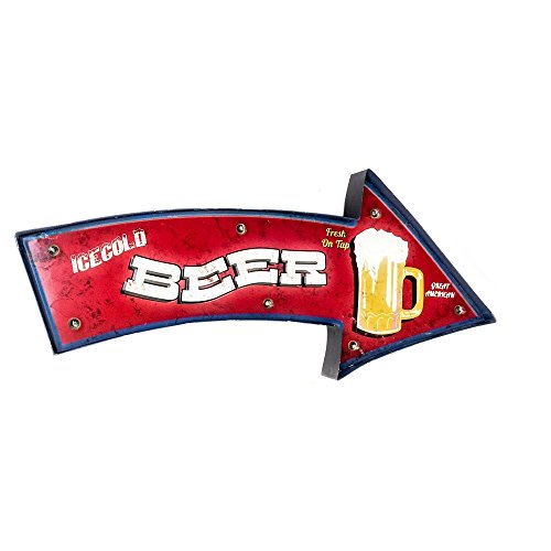 DiiliHiiri Cartel Retro Luminoso Cerveza Bar Vintage Letrero Metálico Artesania Accesorios Decoración Hogar (Beer Rojo)