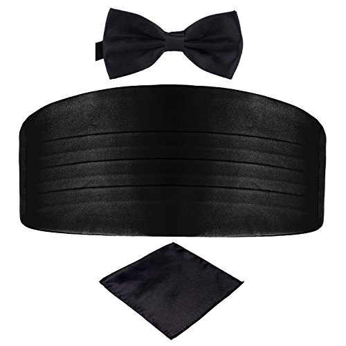 DonDon Set de tres piezas Caballero Faja de esmoquin Pajarita Pañuelo de bolsillo Color a juego Espléndido para ceremonias y ocasiones especiales - Negro DonDon Set de tres piezas Caballero Faja de esmoquin Pajarita Pañuelo de bolsillo Color a juego Espléndido para ceremonias y ocasiones especiales - Negro