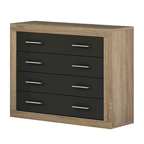 duehome HomeSouth - Comoda 4 cajones, chinfonier Dormitorio Modelo Lara, Color Cambria y Grafito, Medidas: 98 cm (Ancho) x 81,5 cm (Alto) x 39,6 cm (Fondo) duehome HomeSouth - Comoda 4 cajones, chinfonier Dormitorio Modelo Lara, Color Cambria y Grafito, Medidas: 98 cm (Ancho) x 81,5 cm (Alto) x 39,6 cm (Fondo)