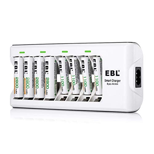 EBL 808 Cargador de pilas con 4 Unidades de AA 2800mAh y 4 unidades AAA 1100mAh Ni-MH Baterías Recargables EBL 808 Cargador de pilas con 4 Unidades de AA 2800mAh y 4 unidades AAA 1100mAh Ni-MH Baterías Recargables