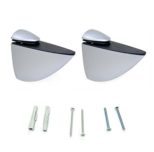 Emuca 4009025 - Lote de 2 soportes mod Pelicano para estante de madera o cristal de espesor 5-40mm acabado pintado aluminio Emuca 4009025 - Lote de 2 soportes mod Pelicano para estante de madera o cristal de espesor 5-40mm acabado pintado aluminio