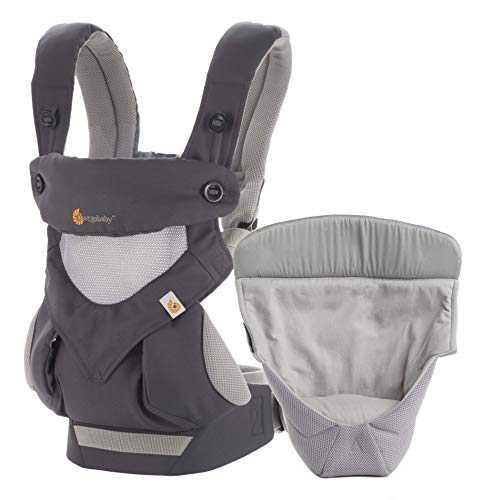 Ergobaby Mochila - Portabebé Ergonómica con Cojín para Recién Nacidos, 4-Posiciones de Porteo, Cool Air Mesh, Carbon Gris