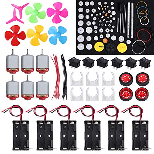 eSynic Juguetes de Motor Elctronicos 6 Set DC Motor Kit Rectangular Eléctrico 1.5-3V 24000 RPM con 86 pcs Engranajes Plástico Soporte de Montaje del Motor Batería Eje de Balancín de Barco eSynic Juguetes de Motor Elctronicos 6 Set DC Motor Kit Rectangular Eléctrico 1.5-3V 24000 RPM con 86 pcs Engranajes Plástico Soporte de Montaje del Motor Batería Eje de Balancín de Barco