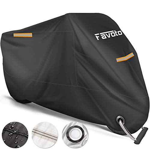 Favoto Funda para Moto Cubierta de la Motocicleta 210T Protectora Poliéster con Banda Reflectante a Prueba de UV Agua Lluvia Polvo Viento Nieve Excremento de Pájaro al Aire Libre XXL 245cm Negro Favoto Funda para Moto Cubierta de la Motocicleta 210T Protectora Poliéster con Banda Reflectante a Prueba de UV Agua Lluvia Polvo Viento Nieve Excremento de Pájaro al Aire Libre XXL 245cm Negro
