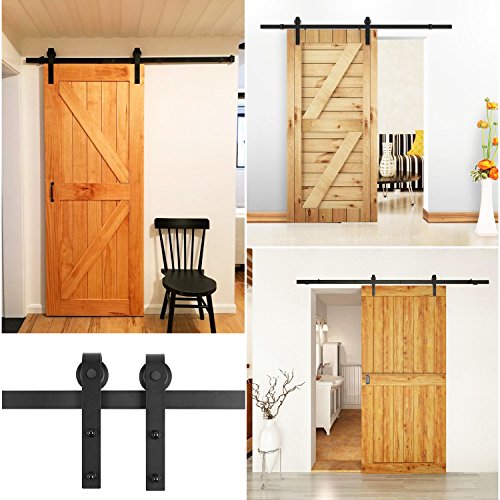 FIXKIT 6,6Ft 200cm Herraje para Puerta Corredera Kit de Accesorios para Puertas Correderas Juego de Piezas de Metal Carril para Puerta Deslizante 200*4*0.6cm