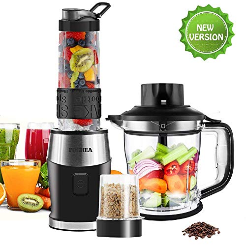 FOCHEA Batidora de Vaso 700W, 3 en 1 Multifuncional Batidora para Smoothies y Zumos, Picadora Eléctrica para Carne Verduras y Fruta, Molinillo para Café y Especias, con 3 Vasos, Libre de BPA, Negro FOCHEA Batidora de Vaso 700W, 3 en 1 Multifuncional Batidora para Smoothies y Zumos, Picadora Eléctrica para Carne Verduras y Fruta, Molinillo para Café y Especias, con 3 Vasos, Libre de BPA, Negro