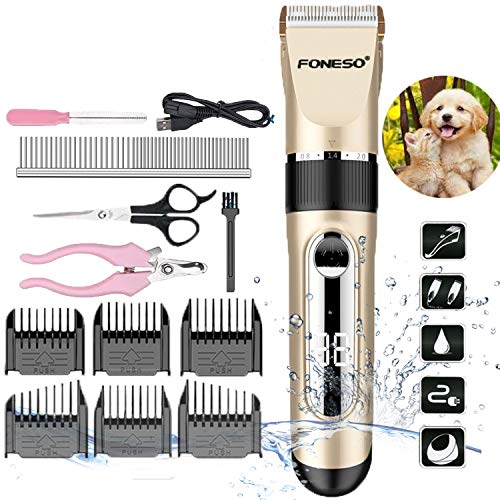 Foneso Cortapelos Perros/Gatos, Cortapelo para Perro y Gato Mascotas, Inalámbrico y Recargable, Bajo Ruido Máquina Cortar Pelo con 6 Peines Foneso Cortapelos Perros/Gatos, Cortapelo para Perro y Gato Mascotas, Inalámbrico y Recargable, Bajo Ruido Máquina Cortar Pelo con 6 Peines