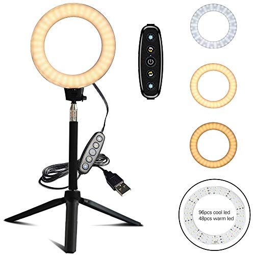 FREESOO Luz de Anillo de 6" con Trípode Altura Ajustable 10W Regulable Luz LED para Cámara con 3 Modos de Luz 3200k-6500k y 5 Niveles de Brillo USB para Móvil, Youtube, Disparo Selfie Video Maquillaje FREESOO Luz de Anillo de 6" con Trípode Altura Ajustable 10W Regulable Luz LED para Cámara con 3 Modos de Luz 3200k-6500k y 5 Niveles de Brillo USB para Móvil, Youtube, Disparo Selfie Video Maquillaje