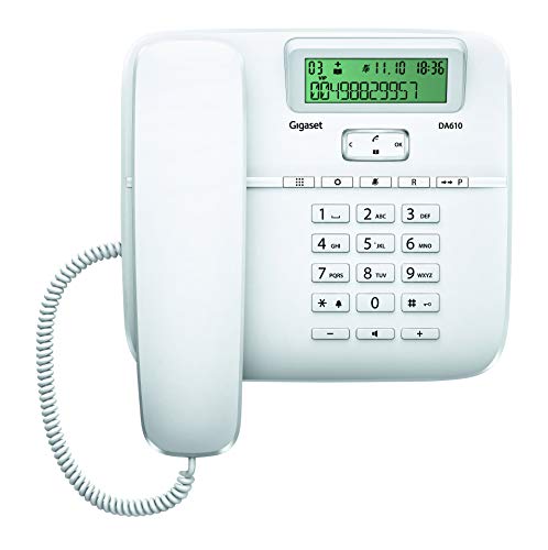 Gigaset DA610 - Teléfono Fijo de Sobremesa con Manos Libres e Identificación de Llamada, Plástico, 61 x 178 x 196 mm, Color Blanco