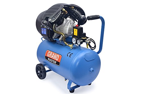 Grandmaster - Compresor de Aire 50 Litros 220V, Dos Cilindros 356L/min, 2200W/3cv, 8 Bares/118psi, Filtro de Aire, Velocidad 2850/min, Compresor Silencioso 72/94 dB, Válvula de Seguridad