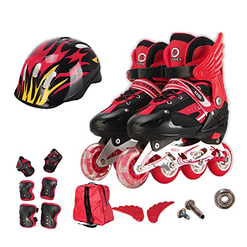 GUOCU Patines en línea con Luces Que se encienden en Las Ruedas para niños Talla Adjustable ,Rojo,M(35-38)