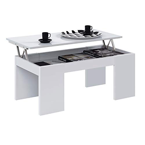Habitdesign 001637BO - Mesa de centro elevable, acabado Blanco Brillo, dimensiones: 100x50x43cm Habitdesign 001637BO - Mesa de centro elevable, acabado Blanco Brillo, dimensiones: 100x50x43cm
