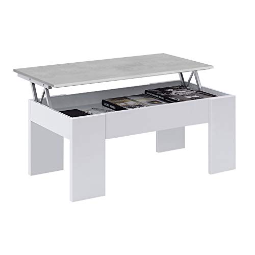 Habitdesign 0L1640A- Mesa de Centro elevable, mesita de Comedor, Medidas: 100 cm (Largo) x 50 cm (Ancho) x 45-56 cm (Alto) (Blanco Artik y Gris Cemento) Habitdesign 0L1640A- Mesa de Centro elevable, mesita de Comedor, Medidas: 100 cm (Largo) x 50 cm (Ancho) x 45-56 cm (Alto) (Blanco Artik y Gris Cemento)