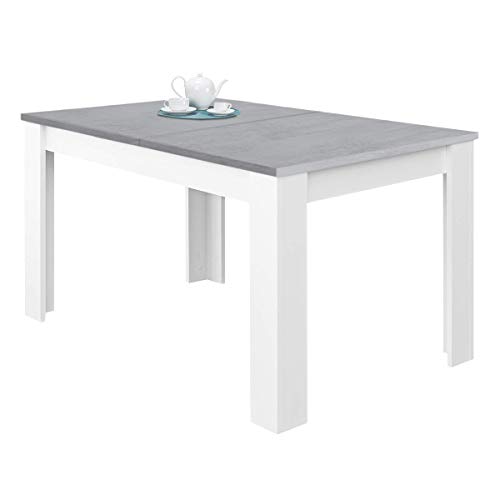 Habitdesign 0L4586A - Mesa de Comedor Extensible, Mesa salón o Cocina, Acabado en Color Blanco Artik y Gris Cemento, Modelo Kendra, Medidas: 140-190 cm (Largo) x 90 cm (Ancho) x 78 cm (Alto)