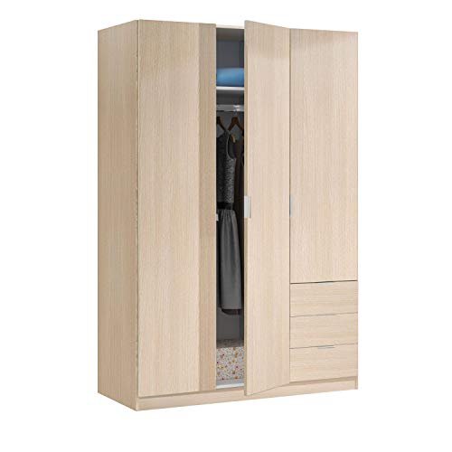 Habitdesign LCX323R - Armario ropero de Tres Puertas y Tres cajones, Color Roble, Medidas 121 cm (Largo) x 180 cm (Alto) x 52 cm (Fondo) Habitdesign LCX323R - Armario ropero de Tres Puertas y Tres cajones, Color Roble, Medidas 121 cm (Largo) x 180 cm (Alto) x 52 cm (Fondo)