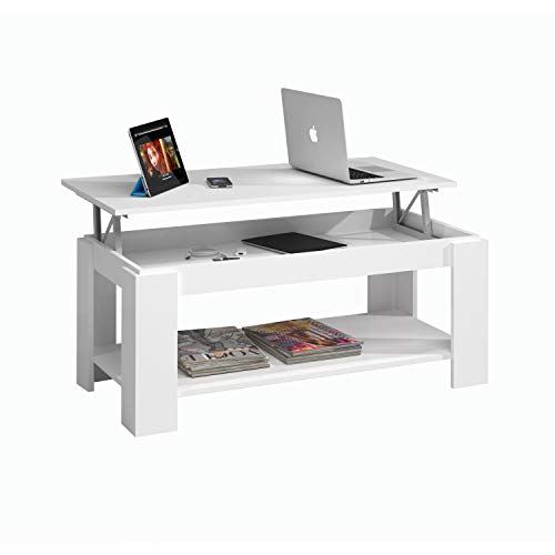 Habitdesign Mesa de Centro con revistero Incorporado, 102x50x43/54 cm (Blanco Artik) Habitdesign Mesa de Centro con revistero Incorporado, 102x50x43/54 cm (Blanco Artik)