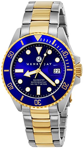 Henry Jay para hombre 23 K chapados en oro de dos tonos de acero inoxidable Specialty Aquamaster "Professional Reloj de Buceo Henry Jay para hombre 23 K chapados en oro de dos tonos de acero inoxidable Specialty Aquamaster "Professional Reloj de Buceo