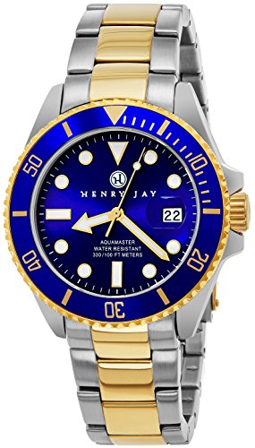 Henry Jay para hombre 23 K chapados en oro de dos tonos de acero inoxidable Specialty Aquamaster "Professional Reloj de Buceo