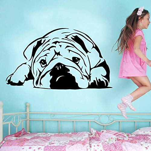 HNXDP   último encantador bulldog inglés vinilo adhesivos de pared verde animal decal stickers decoración del hogar arte mural F1 34X57 CM