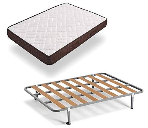 HOGAR24 ES Cama Completa-Colchón Viscobrown Reversible + Somier Basic + 4 Patas, 135x190 HOGAR24 ES Cama Completa-Colchón Viscobrown Reversible + Somier Basic + 4 Patas, 135x190