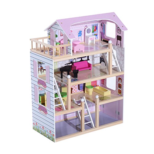 HOMCOM Casa de Muñecas con Muebles Mobiliario Casita Muñeca Jueguetes Madera con 13 Accesorios incluidos y 4 Niveles Color Rosa HOMCOM Casa de Muñecas con Muebles Mobiliario Casita Muñeca Jueguetes Madera con 13 Accesorios incluidos y 4 Niveles Color Rosa