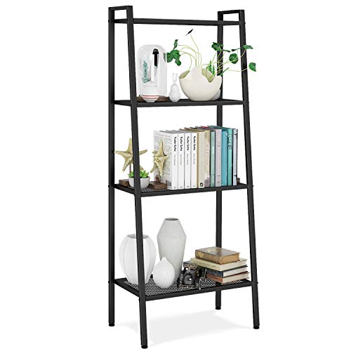 Homfa Estantería de Escalera Estantería Metálica para Baño Salón Terraza con 4 Niveles de Malla de Color Negro 60x35x147cm