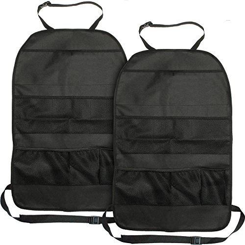 igadgitz U6849 Universal Organizador Asiento Coche Kick Mats Organizador Coche Niños Protector de Asiento para Niños, Bebés - Negro, 2 Piezas