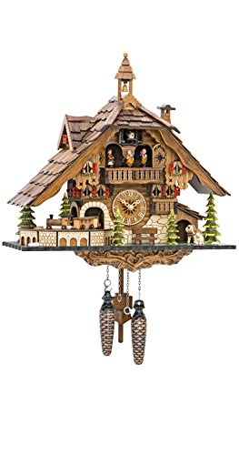 ISDD Cuckoo Clocks Cuarzo Reloj de Cuco Selva Negra casa con Tren en Movimiento, con música en 48110 QMT