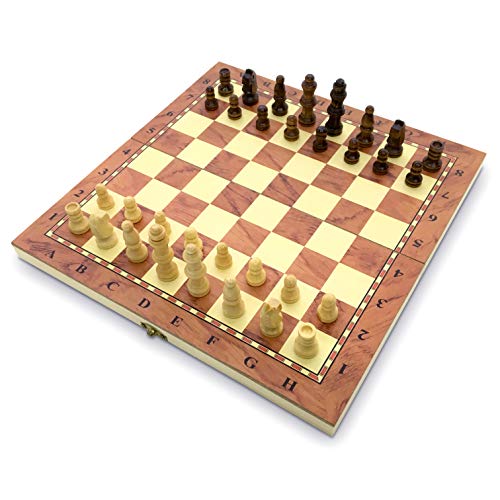 Juego de ajedrez de 34 cm, tabla plegable de calidad, hecho a mano, piezas de madera completa, compatible con FIDE, estimula tu cerebro, ejercita tu mente