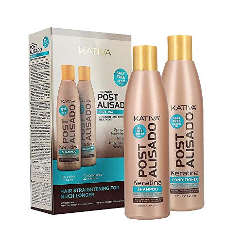 Kativa Post Alisado, Kit Champú y Acondicionador sin Sal, Paquetes de 2 botellas x 250 ml Kativa Post Alisado, Kit Champú y Acondicionador sin Sal, Paquetes de 2 botellas x 250 ml