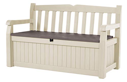 Keter Eden Garden Bench - Banco Arcón Exterior, Capacidad 265 L, Color Marrón y Beige