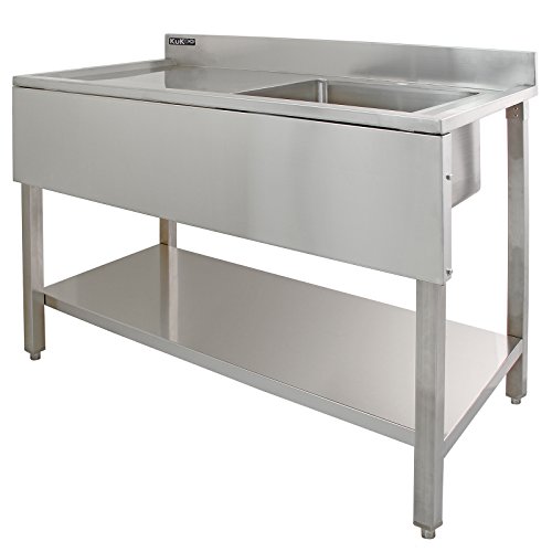 KUKOO Fregadero de Acero Inoxidable Industrial de Cocina 1 Cuba Muebles de Acero Inoxidable para Cocina | 120 cm x 60 cm x 90 cm KUKOO Fregadero de Acero Inoxidable Industrial de Cocina 1 Cuba Muebles de Acero Inoxidable para Cocina | 120 cm x 60 cm x 90 cm
