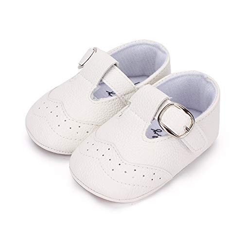 LACOFIA Zapatillas Antideslizantes para bebé niño Zapato Primeros Pasos de Cuero Suave de PU para bebé Blanco 3-6 Meses