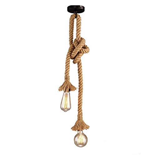 Lámpara colgante industrial, STARRYOL cuerda doble de cabeza de cáñamo Iluminación colgante para comedor, sala, restaurante, bar, cafetería - longitud 60cm+60cm Lámpara colgante industrial, STARRYOL cuerda doble de cabeza de cáñamo Iluminación colgante para comedor, sala, restaurante, bar, cafetería - longitud 60cm+60cm