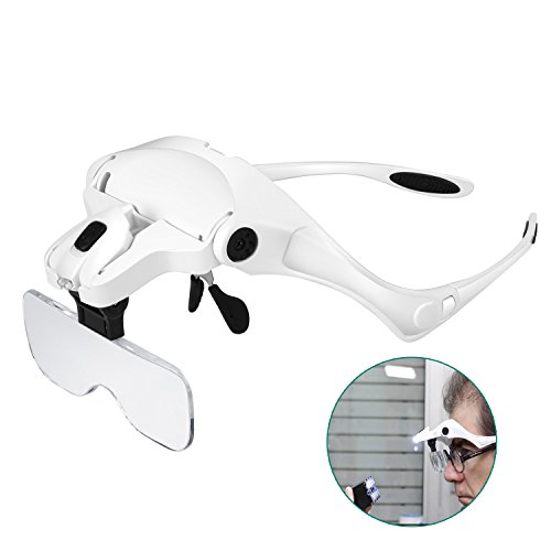 Lupa con Luz Led - Rightwell Gafas Lupa de Aumento con Luz para Modelismo,Reparaciones,Coser,Soldadura,Eliminar Piojos,Pegar Piezas Pequeñas,Joyería y Relojería - 5 Lentes Intercambiables,1X-3.5X