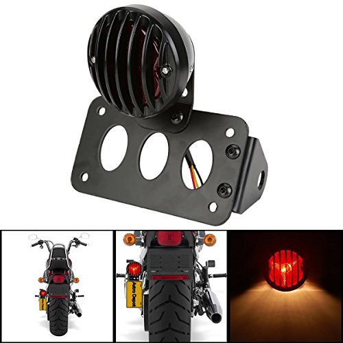 Luz de freno trasera lateral KaTur en negro para motocicleta con soporte de matrícula para Suzuki, Yamaha, Harley y Bobber Chopper Luz de freno trasera lateral KaTur en negro para motocicleta con soporte de matrícula para Suzuki, Yamaha, Harley y Bobber Chopper
