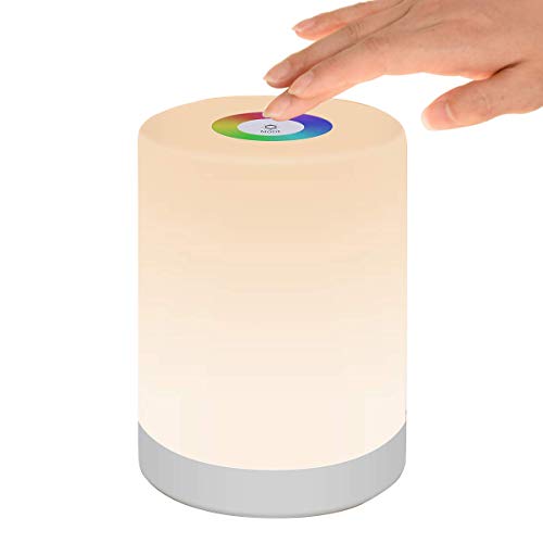 Luz de Nocturna LED, Lámpara de Mesita de Noche Inteligente, Control Tactil, Regulable, USB Recargable, Portátil, Cambio de Color RGB para Niños, Habitación, Cámping (Blanco Cálido)