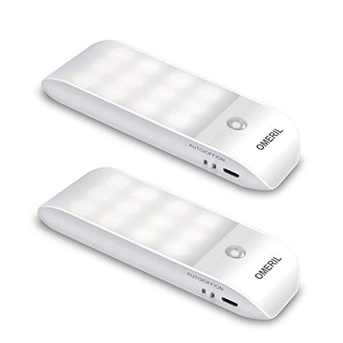 Luz Nocturna, OMERIL Luces LED Armario con Sensor Movimiento (2PCS con 24 LED), Lámpara Nocturna Recargable con 3 Modos, Luz Cálida para Armario, Pasillo, Escalera, Sótano, Cocina, Garaje, Gabinete