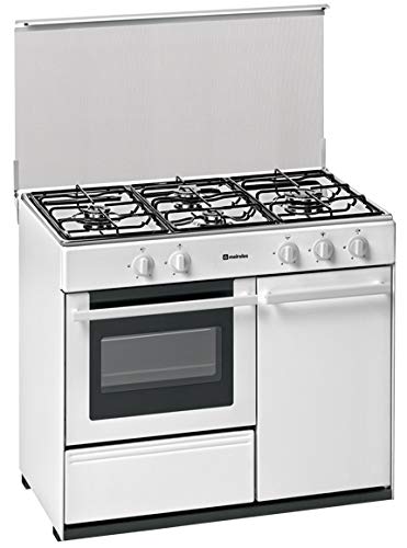 Meireles - Cocina portabombona con 4 quemadores a gas y horno a gas preparada para gás butano/propano, 90x60cm, Blanco Meireles - Cocina portabombona con 4 quemadores a gas y horno a gas preparada para gás butano/propano, 90x60cm, Blanco