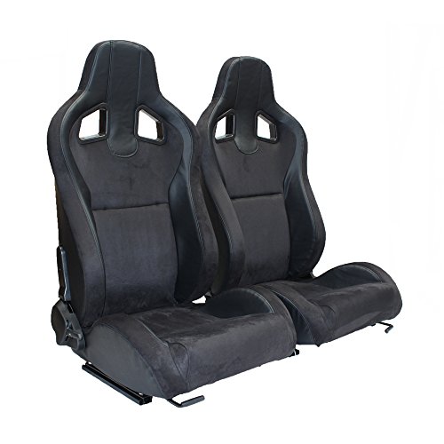 MODAUTO Asiento Deportivo Coche, Semibaquet Ajustable, de Cuero y Alcantara, con Ríeles Incluidos, Conductor y Pasajero, Universal para Coche y Simulador de Conducción, Modelo N790LR, Negro