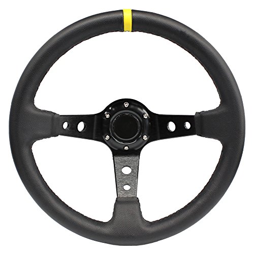 Modauto - Volante Deportivo Universal, Desplazado, de Piel Sintética, Diámetro 350mm, Modelo G015, Negro Modauto - Volante Deportivo Universal, Desplazado, de Piel Sintética, Diámetro 350mm, Modelo G015, Negro