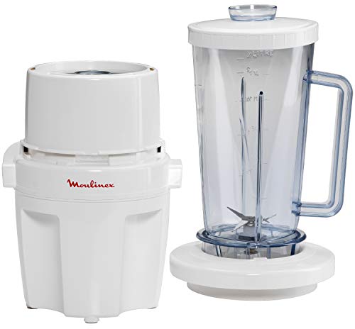 Moulinex A327R1 - Picadora 700 W de fácil sistema con tapa de presión, capacidad 0,6 l, para picar todo tipo de ingredientes con cuchilla y tapa removibles y bol de capacidad de 200 gr + batidora