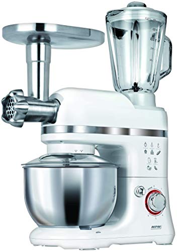 MPM MRK-15 Robot Cocina Orbital Profesional, Amasadora repostería, Picadora Carne, Batidora Vaso 1.5L, Velocidad electrónica, 4 litros, 1200W, Blanco, 1200 W, Acero Inoxidable